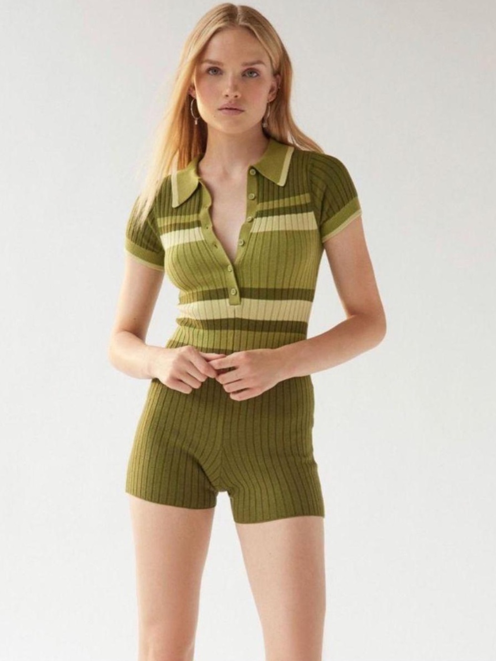 Urban Outfitters Green Striped Knit Juniper Sweater Romper M
